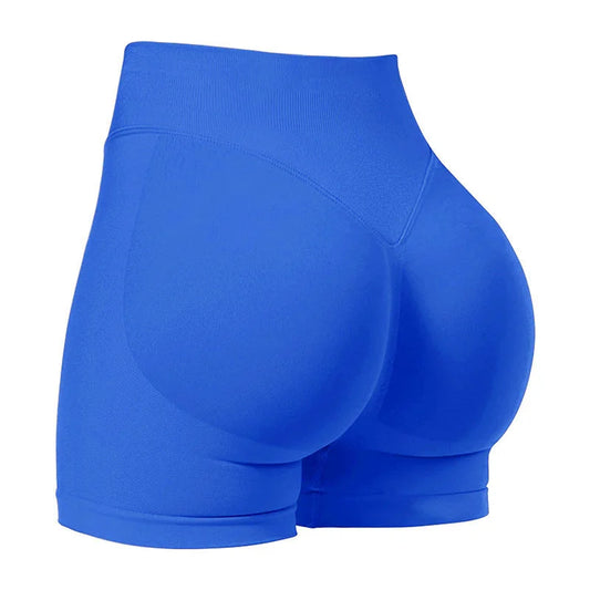 XL Electric Blue High-Elastic Hip Yoga Shorts - Seamless