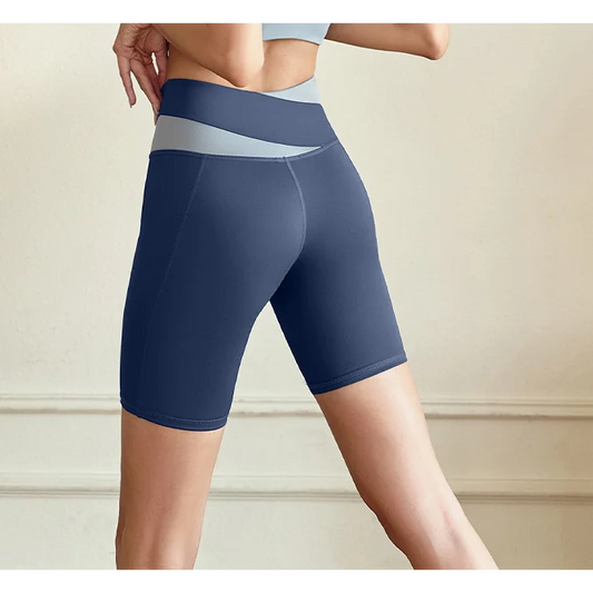 XL Purple Color-Block High-Waist Yoga Shorts - Seamless