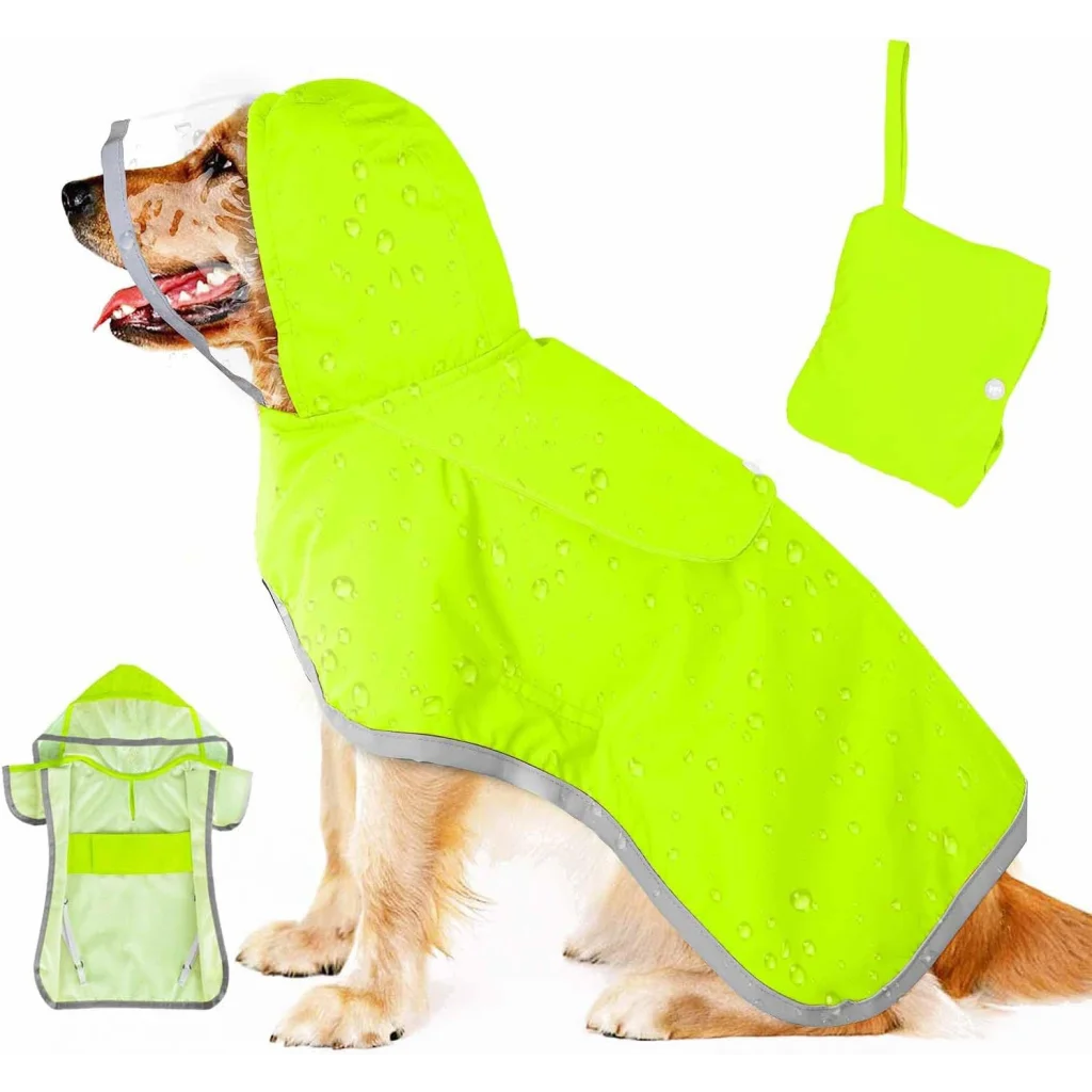 XS Green Reflective Adjustable Pet Raincoat with Hood