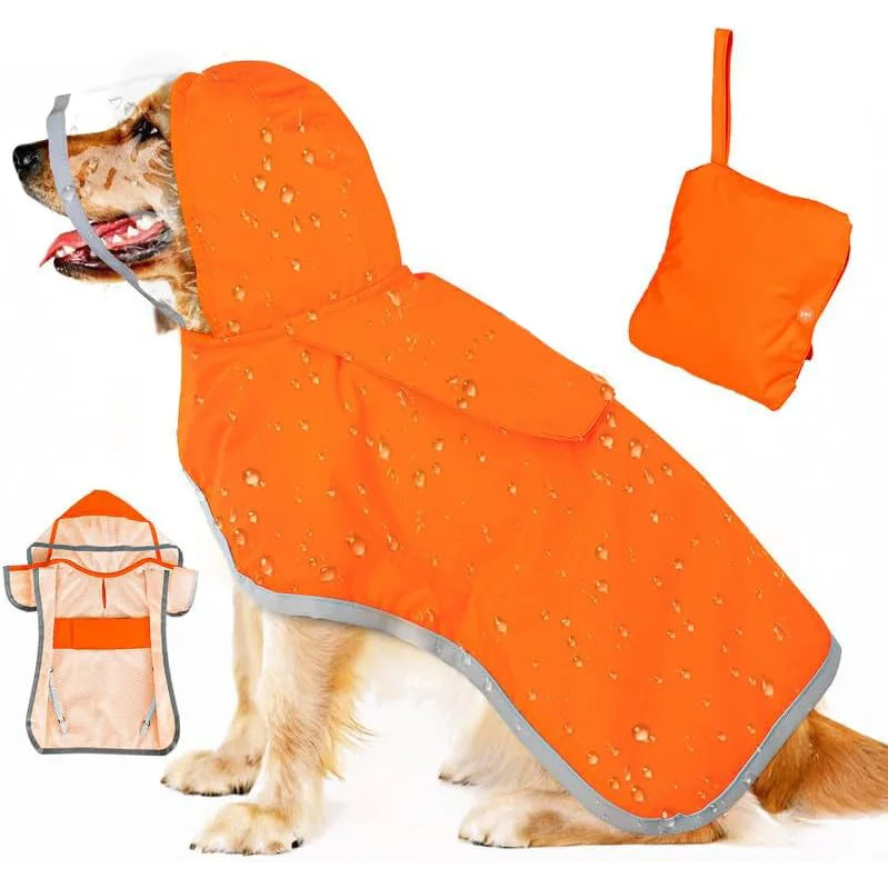 XS Orange Reflective Adjustable Pet Raincoat with Hood
