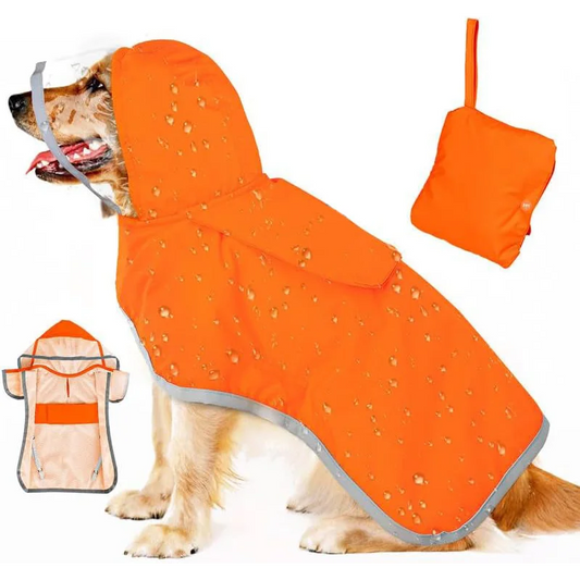 XS Orange Reflective Adjustable Pet Raincoat with Hood