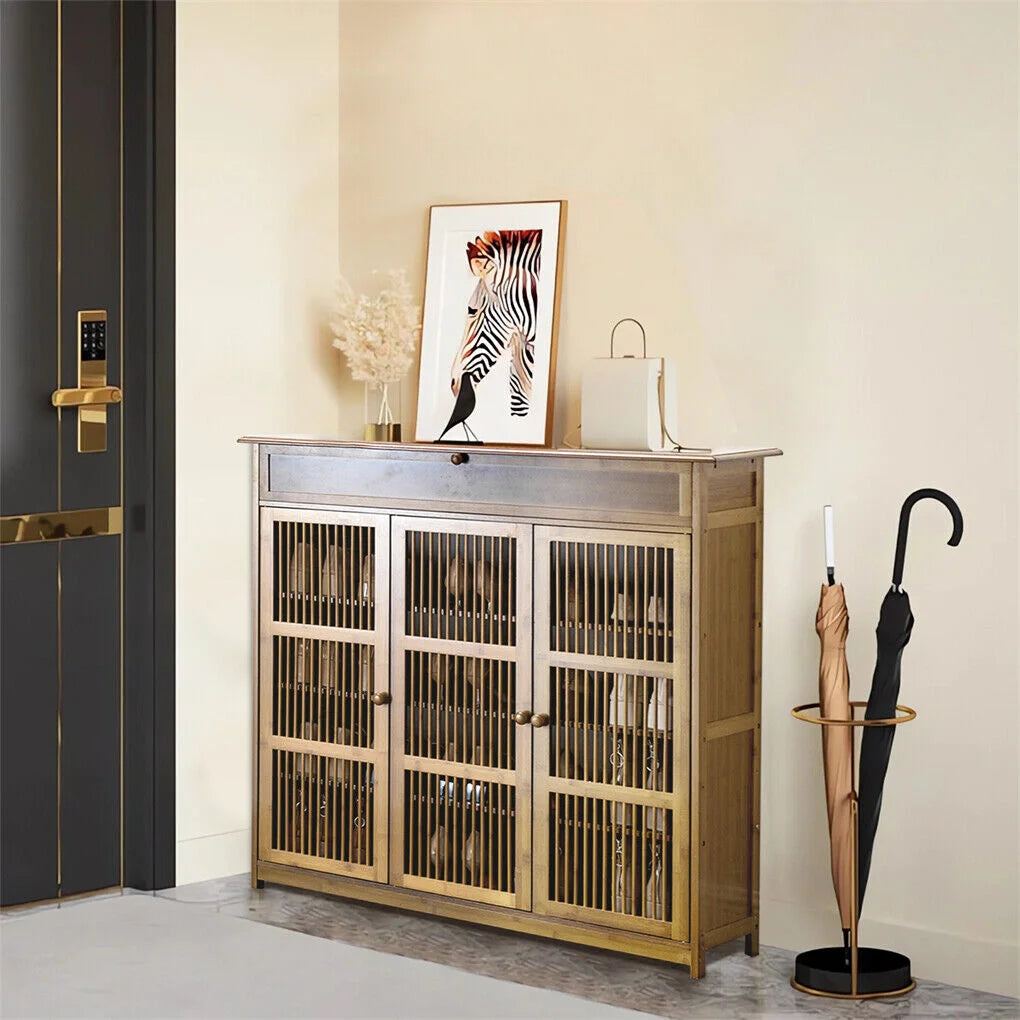 XXL 4-Tier Bamboo Shoe Rack Cabinet with Doors Drawers