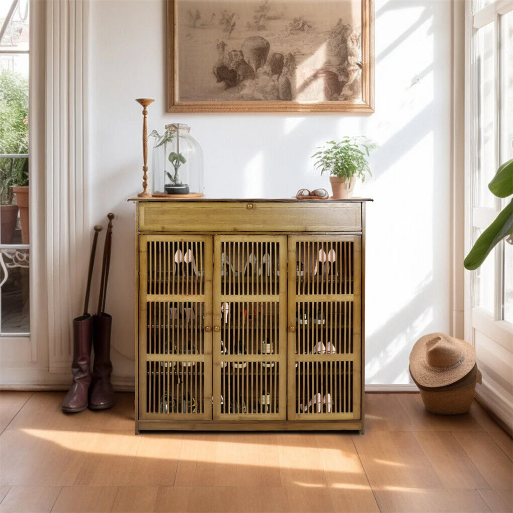 XXL 4-Tier Bamboo Shoe Rack Cabinet with Doors Drawers