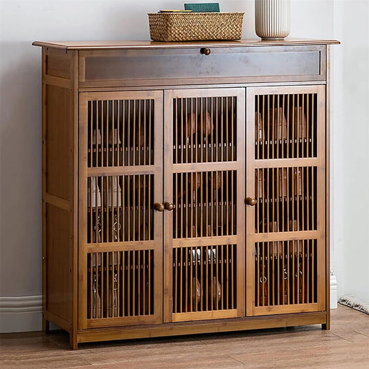 XXL 4-Tier Bamboo Shoe Rack Cabinet with Doors Drawers
