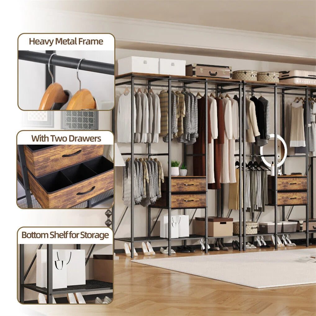 XXL Heavy Duty Wardrobe Closet w/ Shelf Drawer & Rack