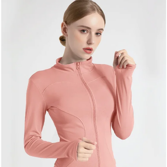 XXL Pink High-Stretch Slim Fit Yoga Jacket - Full Zip