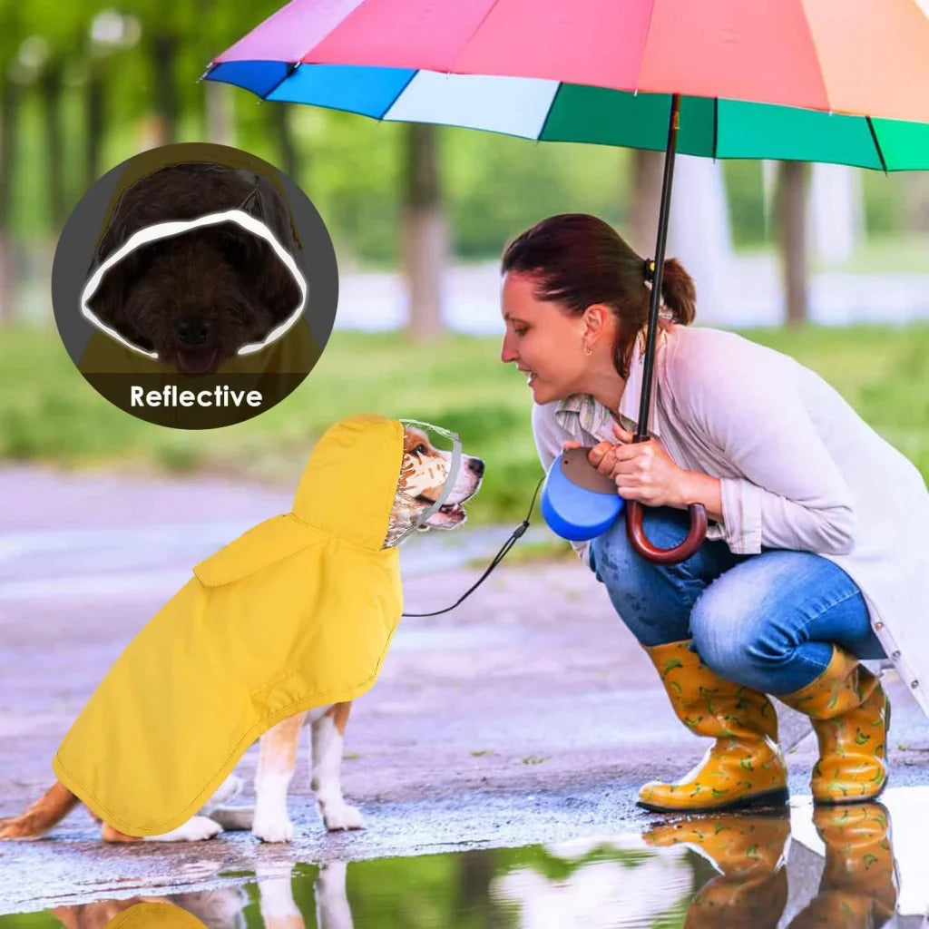 XXL Yellow Reflective Adjustable Pet Raincoat with Hood