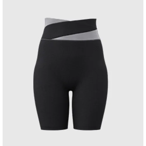 XXXL Black Color-Block High-Waist Yoga Shorts - Seamless