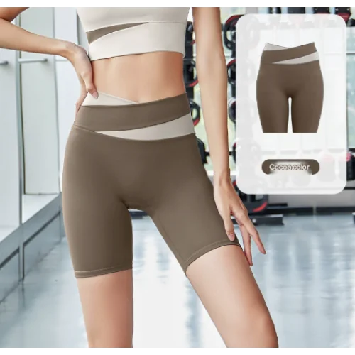 XXXL cocacolor Color-Block High-Waist Yoga Shorts