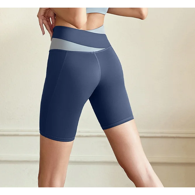 XXXL Purple Color-Block High-Waist Yoga Shorts - Seamless