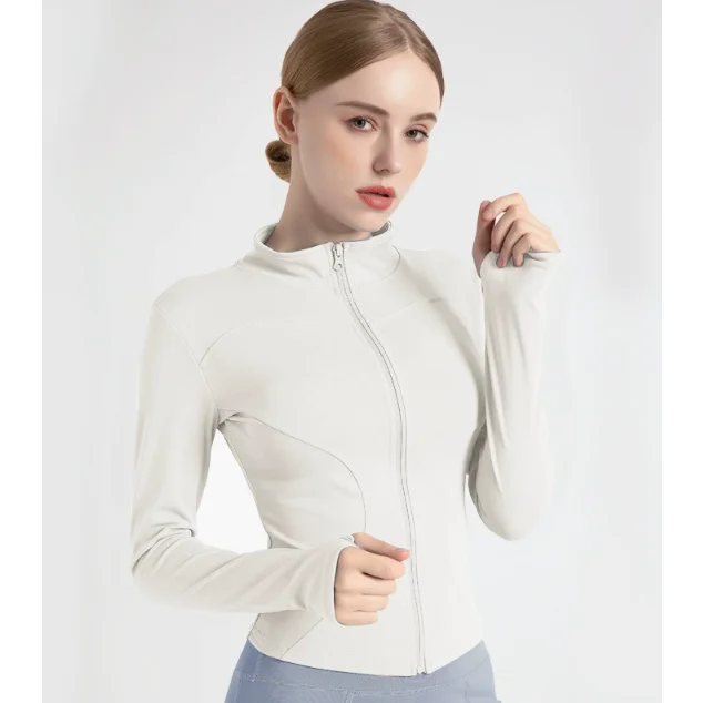 XXXL White High-Stretch Slim Fit Yoga Jacket - Full Zip