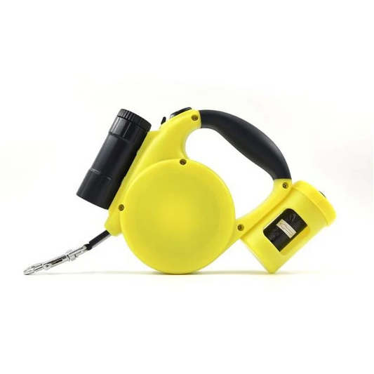 Yellow 3-in-1 Retractable Dog Leash with LED Flashlight &