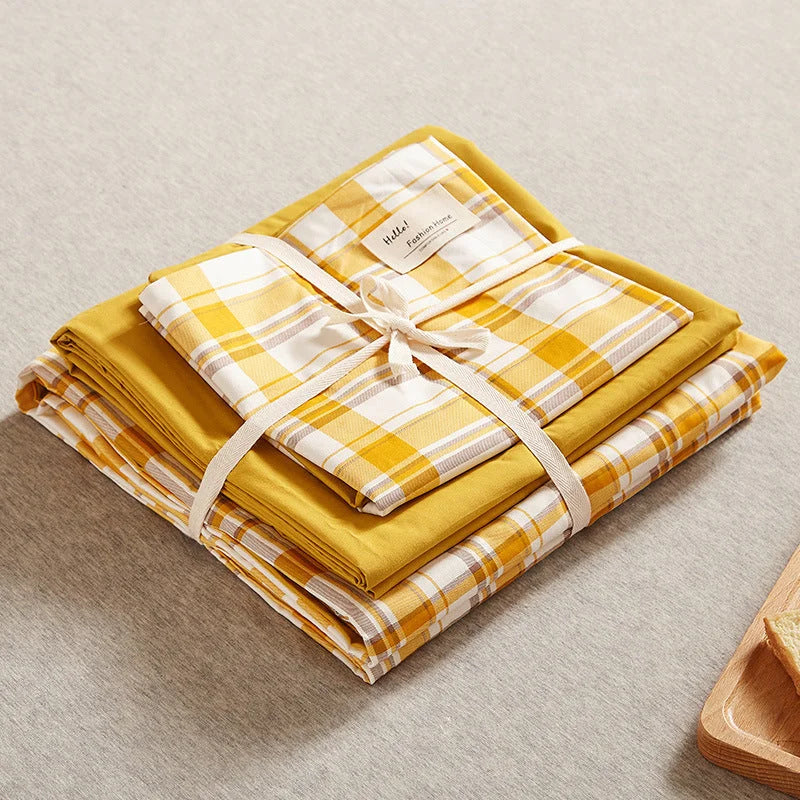 Yellow 4-Piece Cotton Bedding Set - Fits 1.5m/1.8m Beds