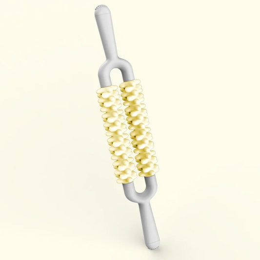 Yellow and Grey Dual Row Spiky Muscle Roller Stick - Deep