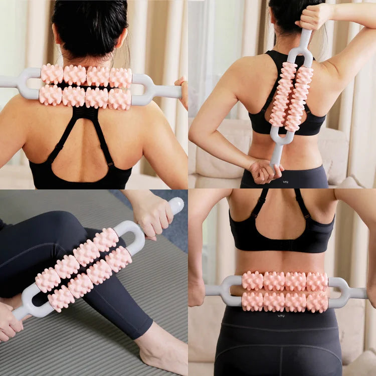 Yellow and Grey Dual Row Spiky Muscle Roller Stick - Deep