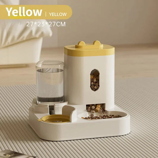 Yellow Automatic Pet Feeder and Water Dispenser - Smart Dog