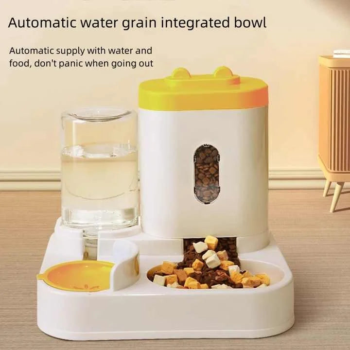 Yellow Automatic Pet Feeder and Water Dispenser - Smart Dog