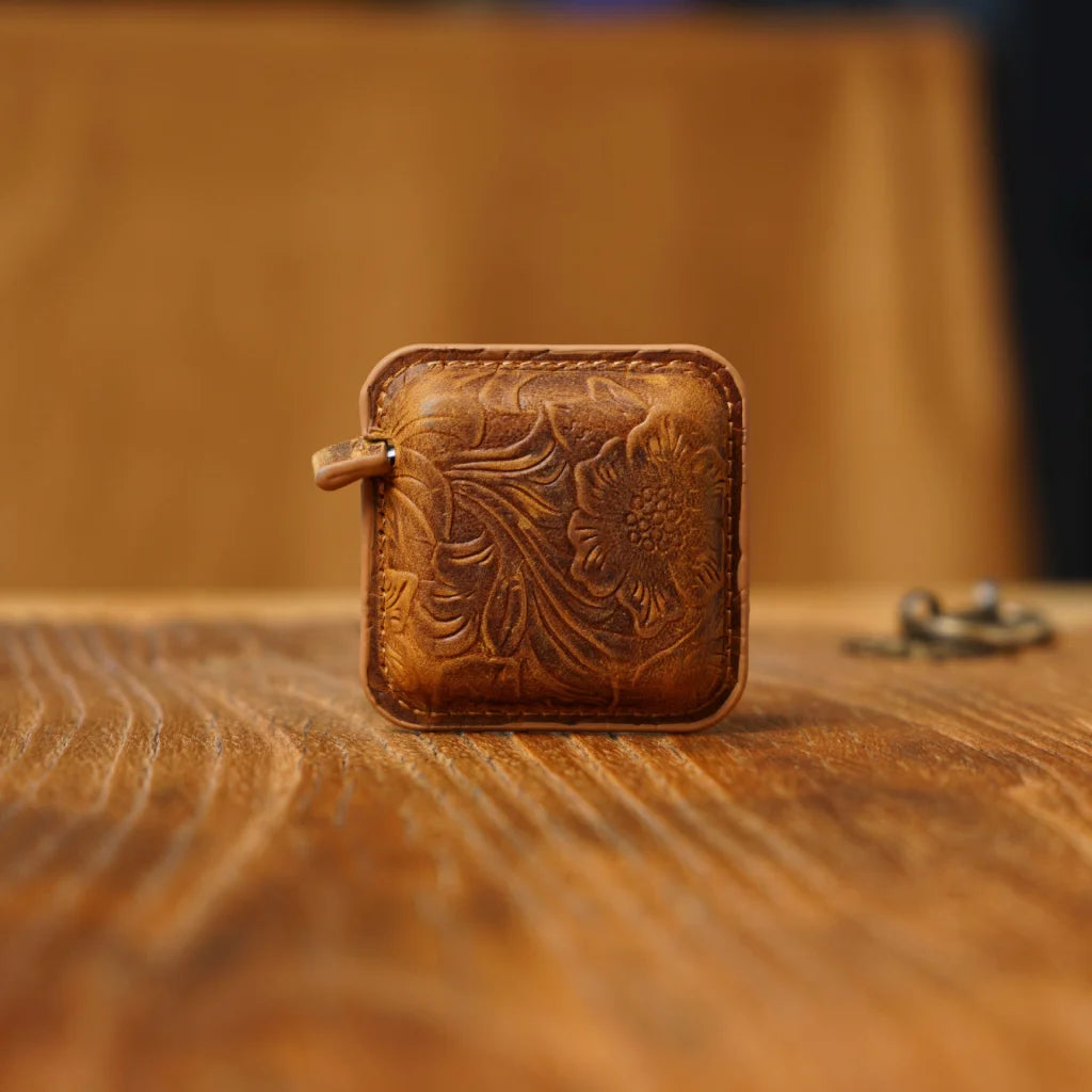 Yellow Brown Mini Leather Tape Measure - 1.5m/60in - Square