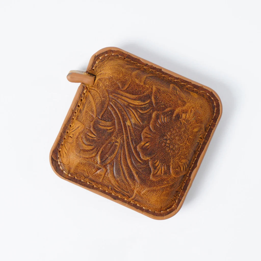 Yellow Brown Mini Leather Tape Measure - 1.5m/60in - Square