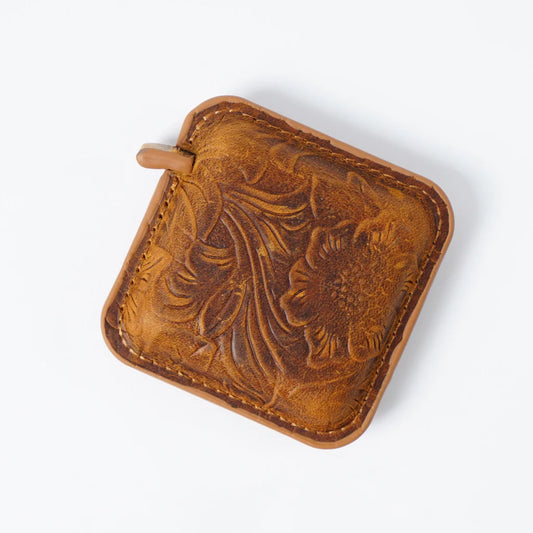 Yellow Brown Mini Leather Tape Measure - 1.5m/60in - Square