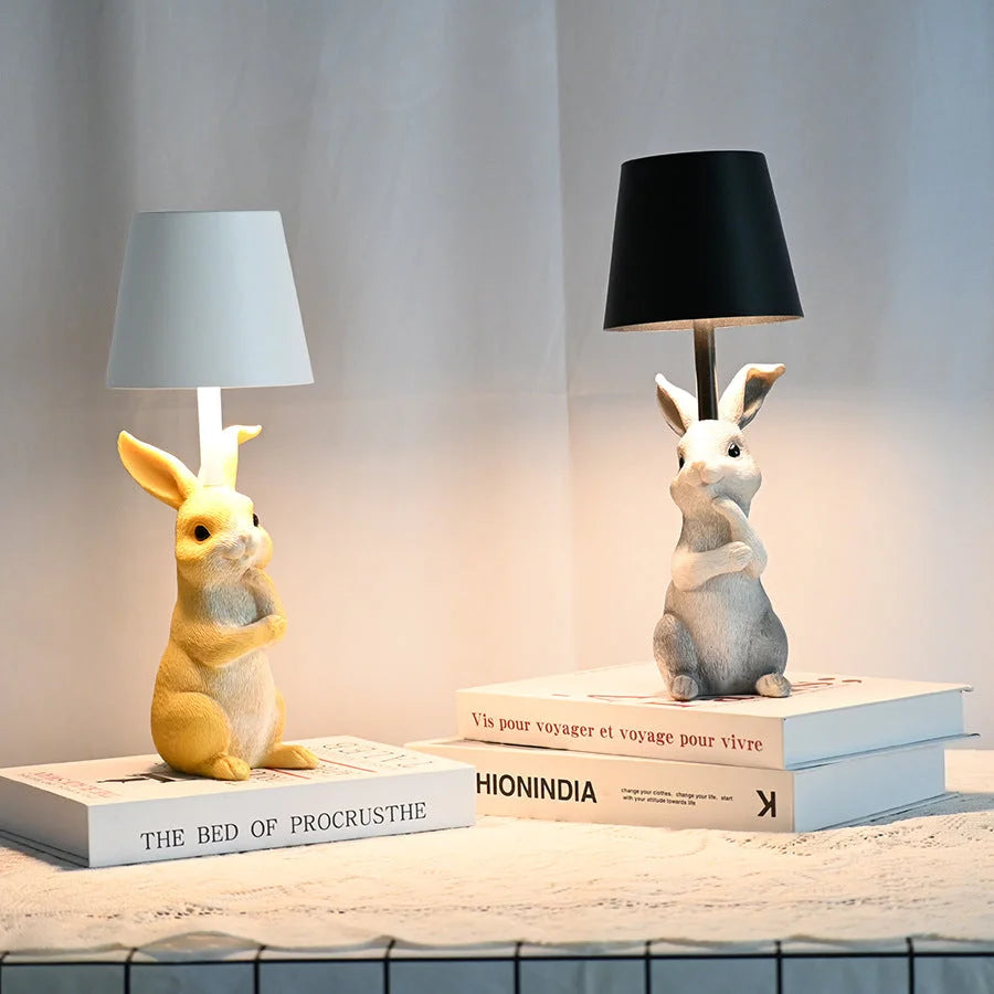 Yellow Bunny White Lampshade Adorable Rabbit Resin Table