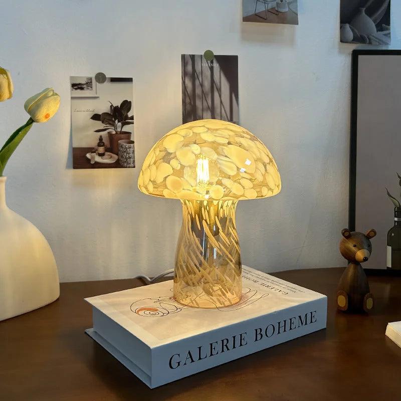 Yellow Charming Retro Glass Mushroom Table Lamp - Vintage