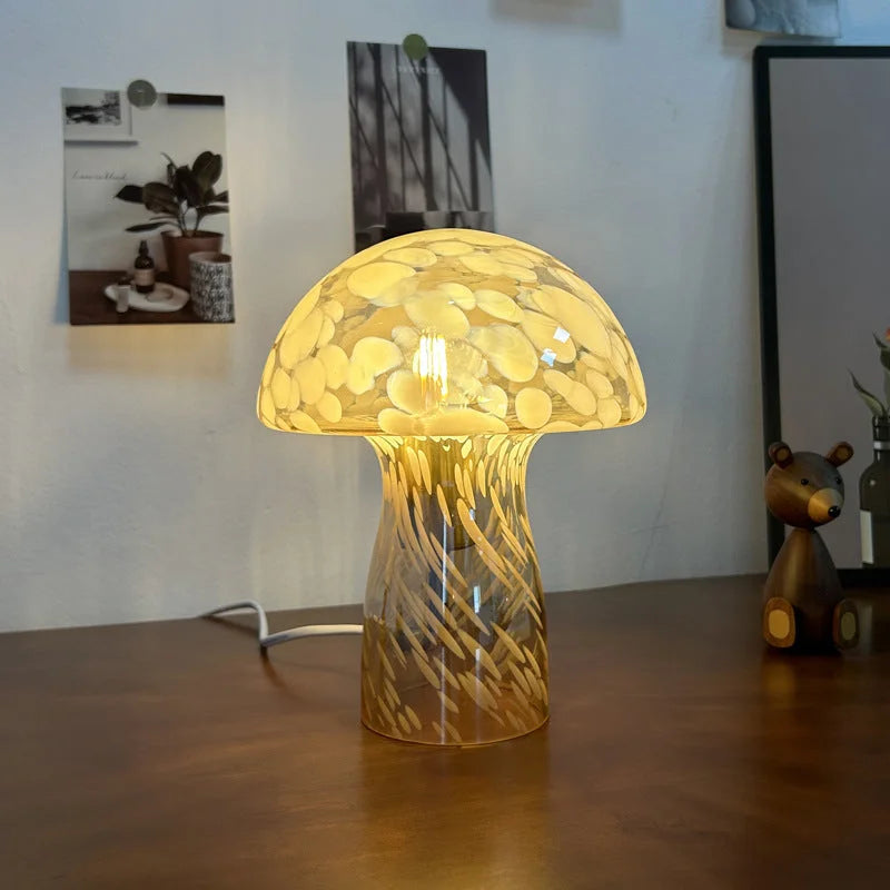 Yellow Charming Retro Glass Mushroom Table Lamp - Vintage