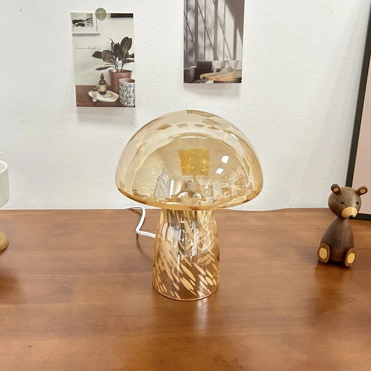 Yellow Charming Retro Glass Mushroom Table Lamp - Vintage