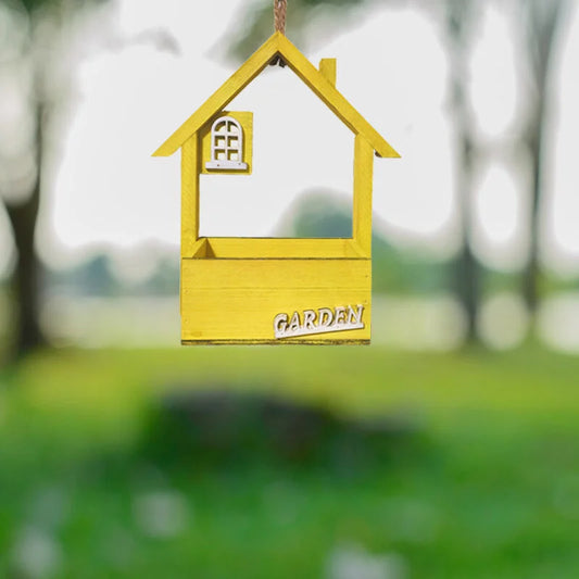Yellow Charming Wooden House Hanging Bird Feeder - Attract