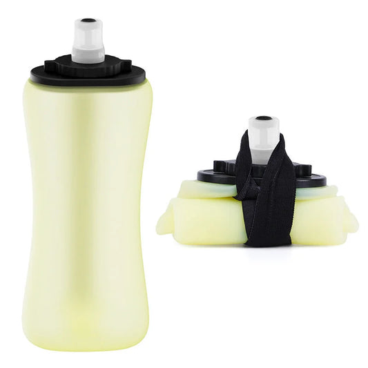 Yellow Collapsible Handheld Running Flask 350ml Lightweight Silicone