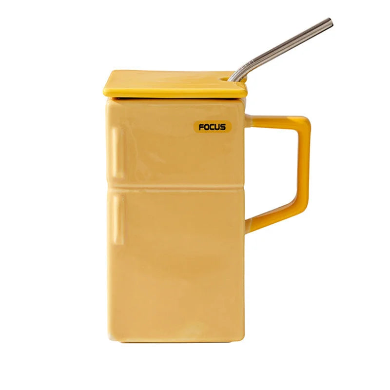 Yellow Creative Retro Refrigerator Ceramic Mug