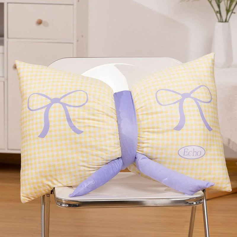 Yellow Cute Butterfly Knot Pillow | Soft Bed & Seat Cushion