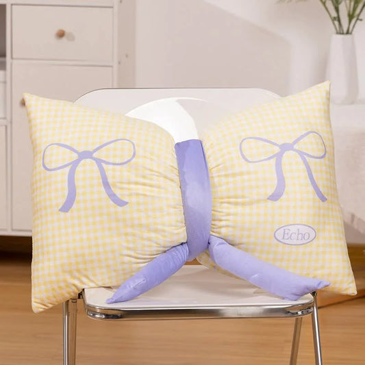 Yellow Cute Butterfly Knot Pillow | Soft Bed & Seat Cushion