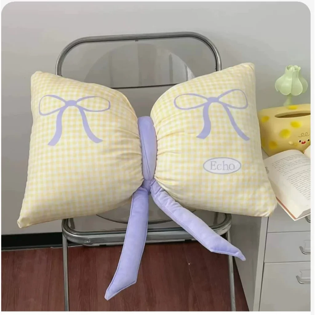 Yellow Cute Butterfly Knot Pillow | Soft Bed & Seat Cushion