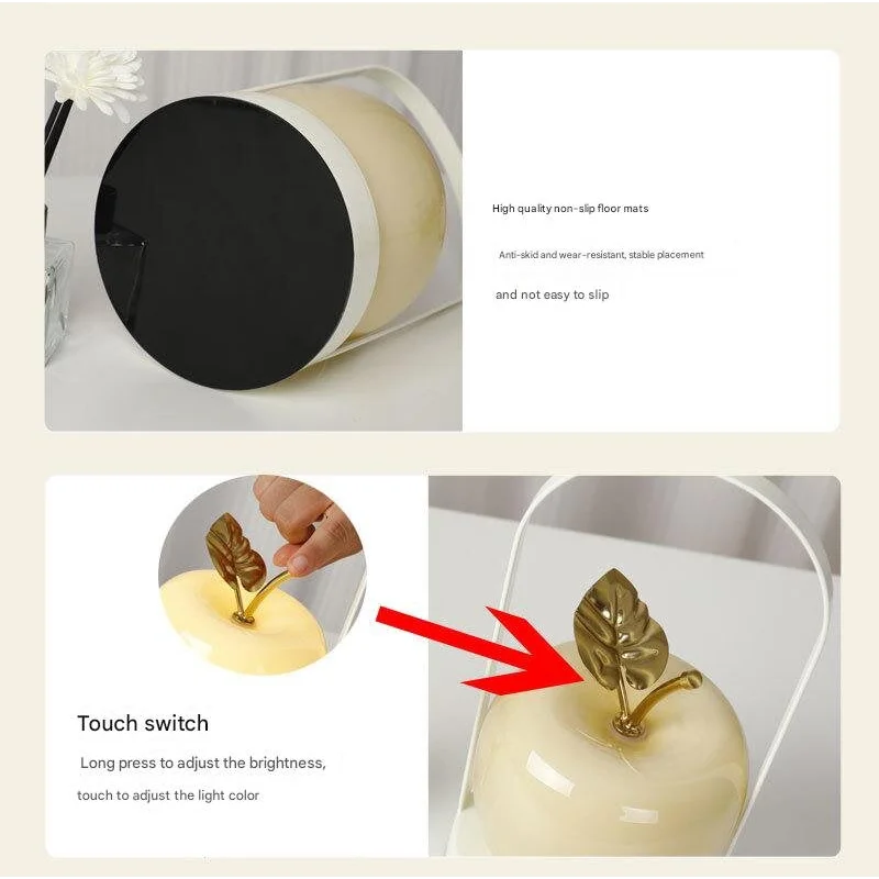 Yellow Decorative Apple Table Lamp - USB-C 3 Light Modes