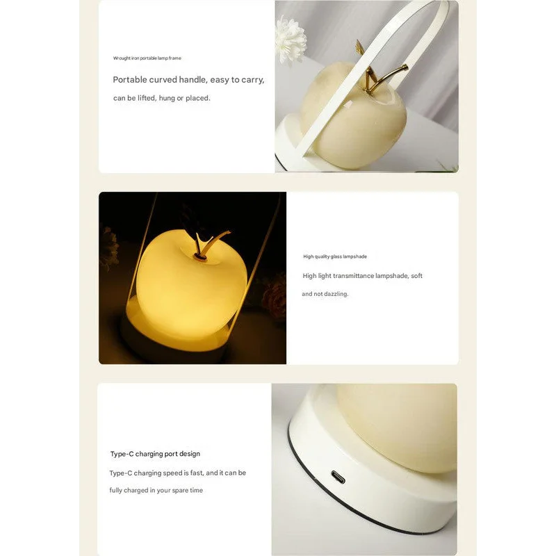 Yellow Decorative Apple Table Lamp - USB-C 3 Light Modes