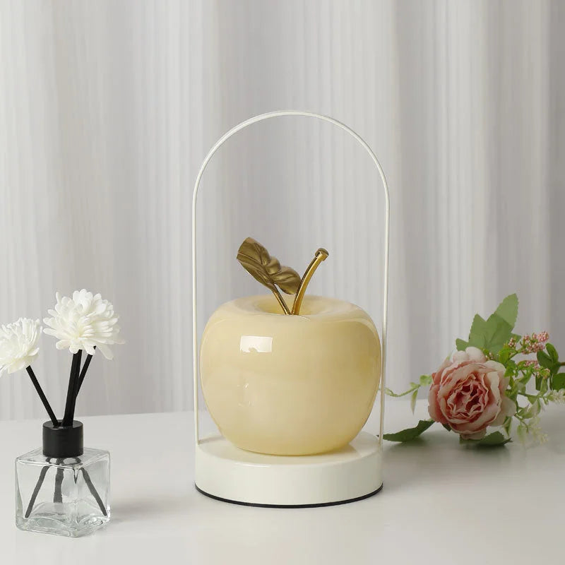 Yellow Decorative Apple Table Lamp - USB-C 3 Light Modes