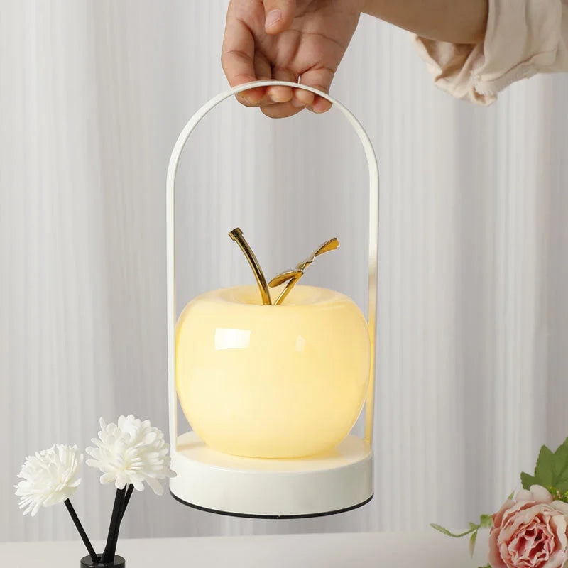 Yellow Decorative Apple Table Lamp - USB-C 3 Light Modes