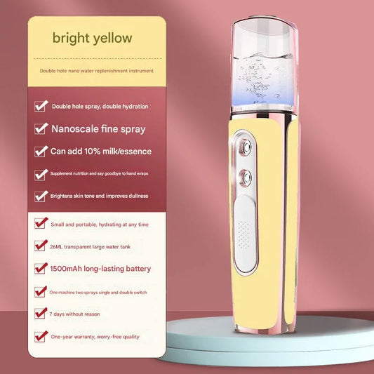 Yellow Dual Nozzle Nano Facial Mister - USB Rechargeable