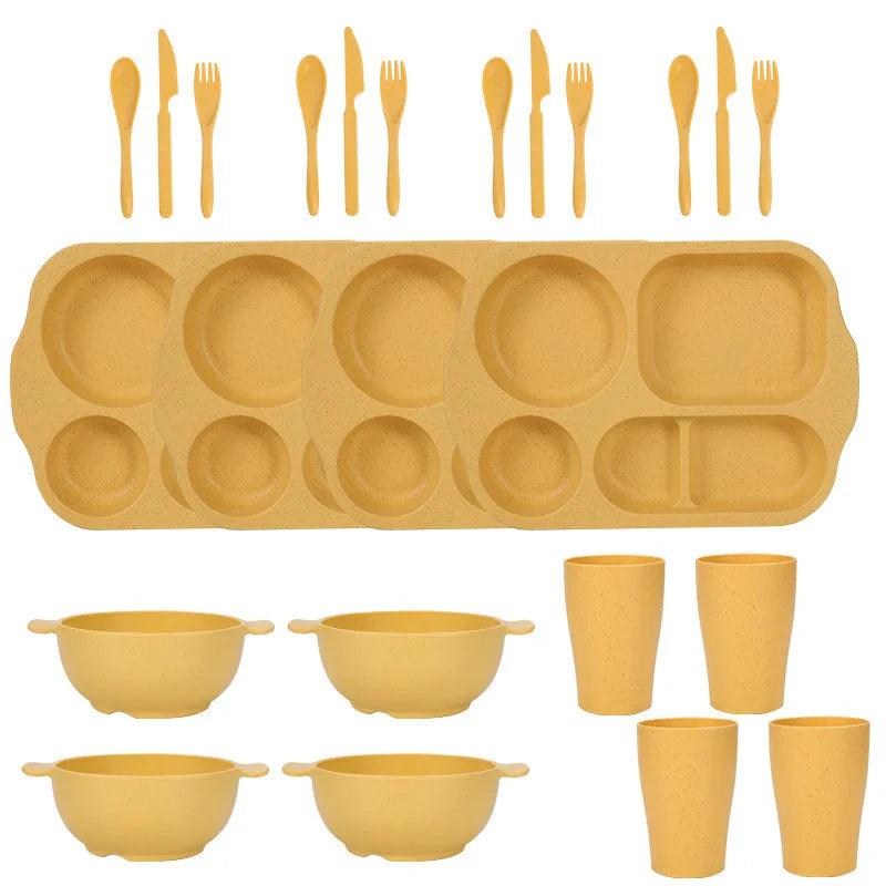 Yellow Durable Eco-Friendly Wheat Straw Dinnerware Set - 24