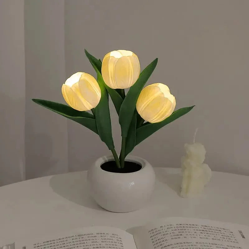 Yellow Flowers USB Tulip Night Light - Bedroom Decor Table