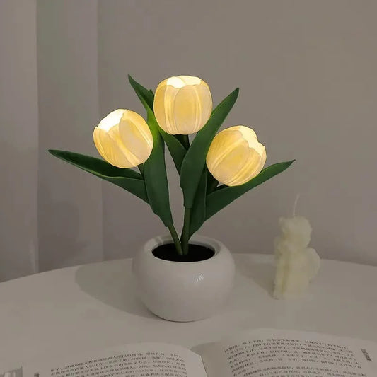 Yellow Flowers USB Tulip Night Light - Bedroom Decor Table