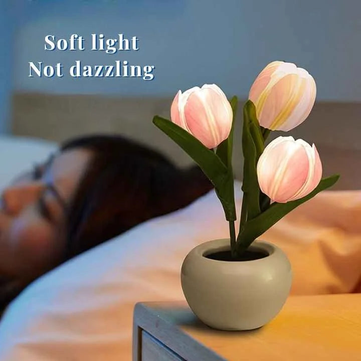 Yellow Flowers USB Tulip Night Light - Bedroom Decor Table