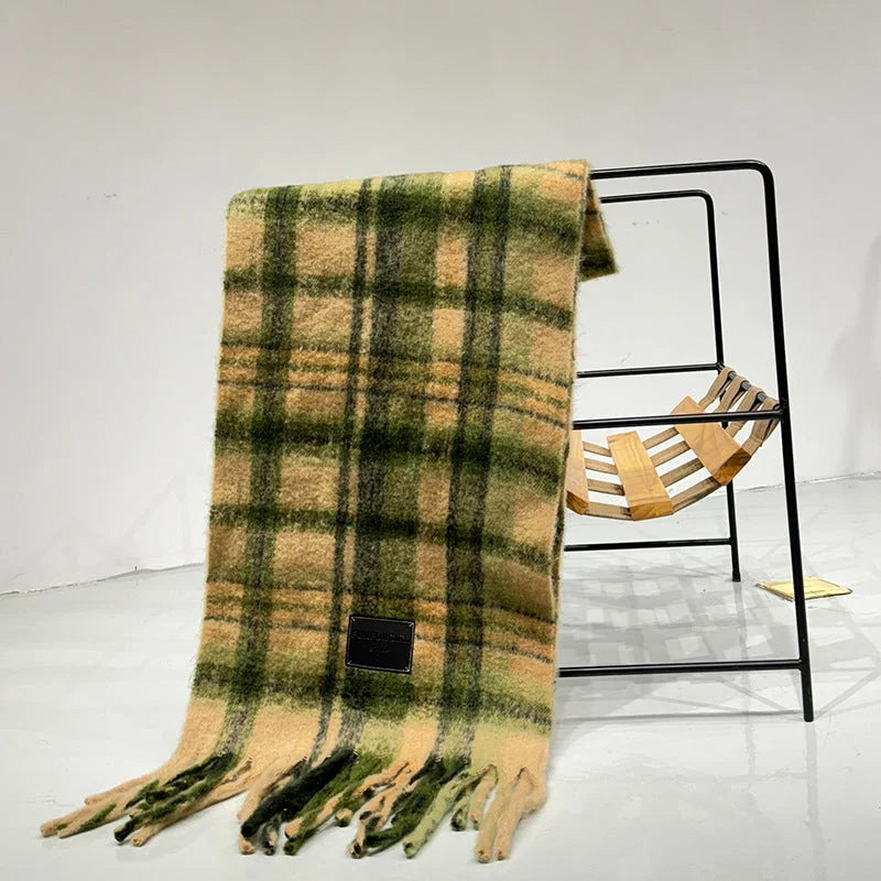 Yellow green Plaid Color Block Women s Scarf