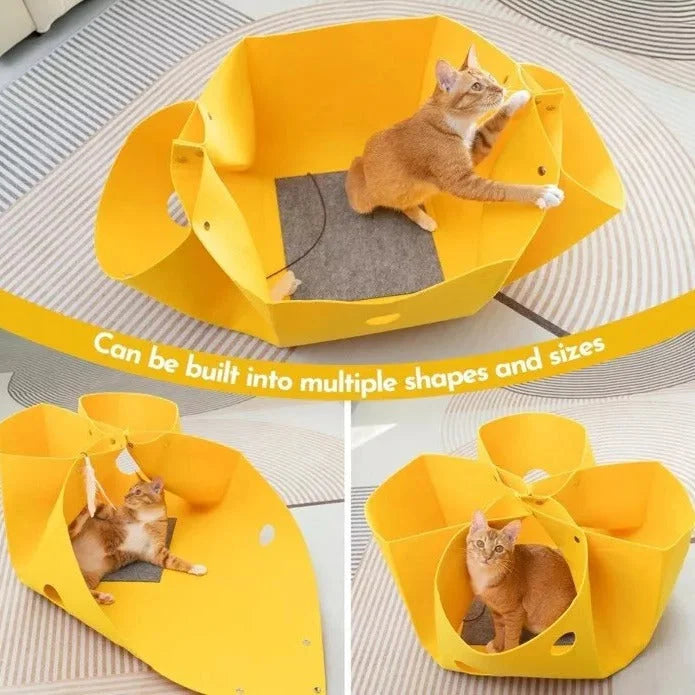 Yellow Large Transformable Felt Cat Tunnel Bed - Cozy