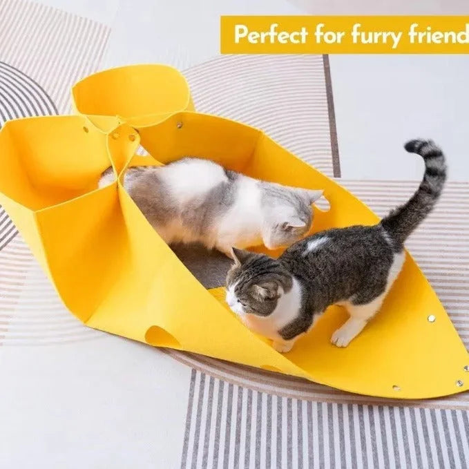 Yellow Large Transformable Felt Cat Tunnel Bed - Cozy