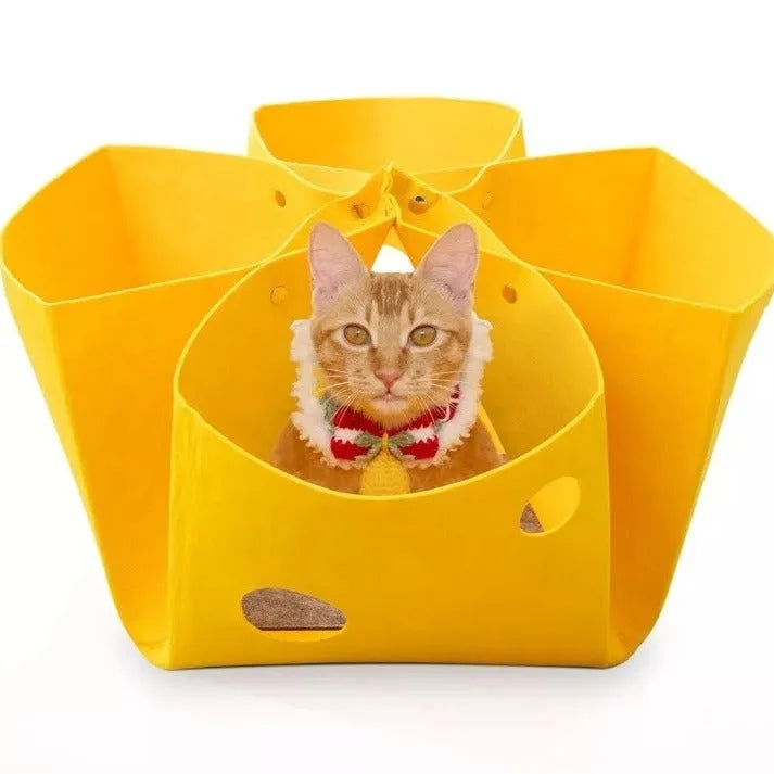 Yellow Large Transformable Felt Cat Tunnel Bed - Cozy