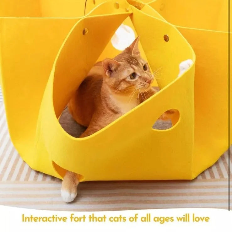 Yellow Large Transformable Felt Cat Tunnel Bed - Cozy