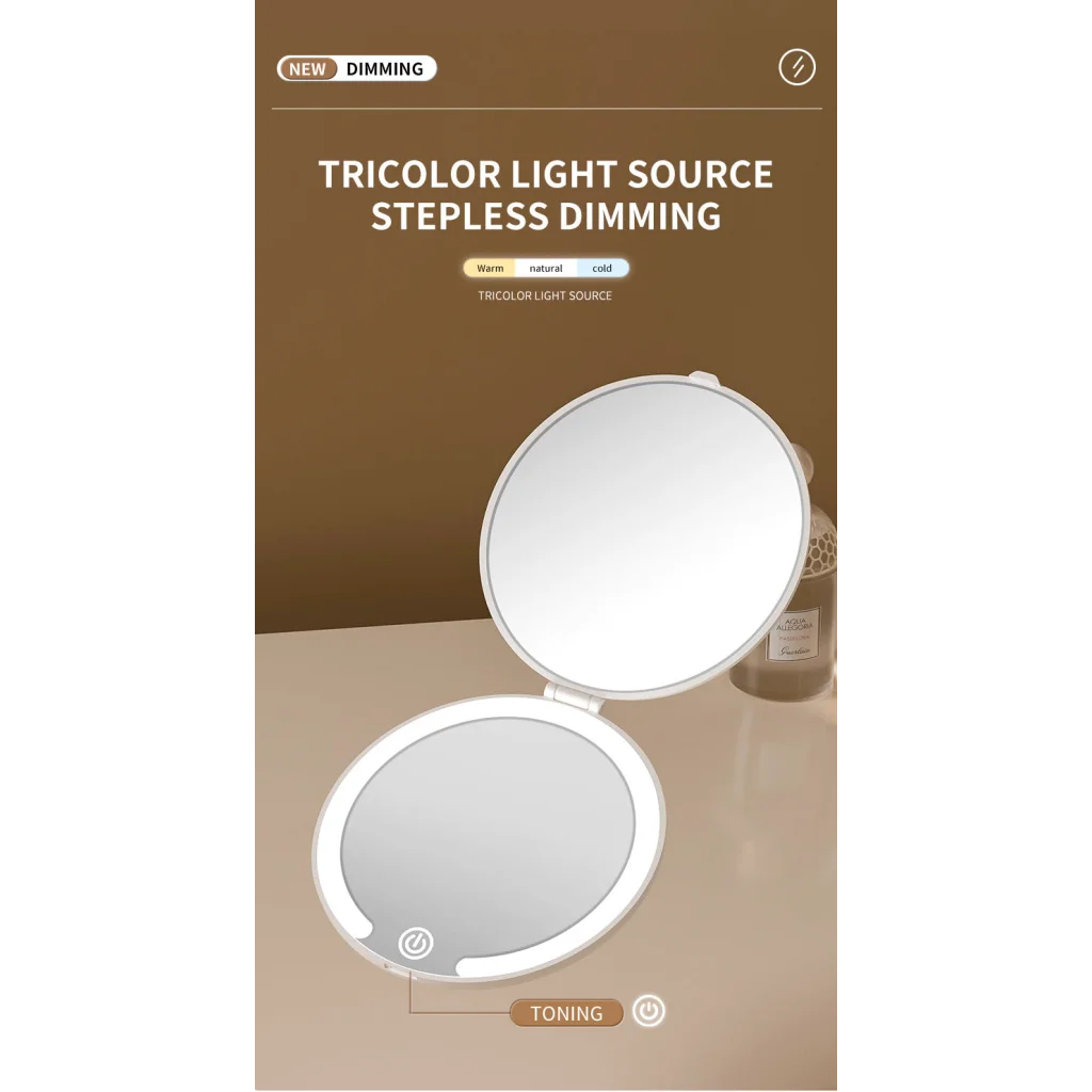 Yellow LED Travel Makeup Mirror - Rechargeable Compact