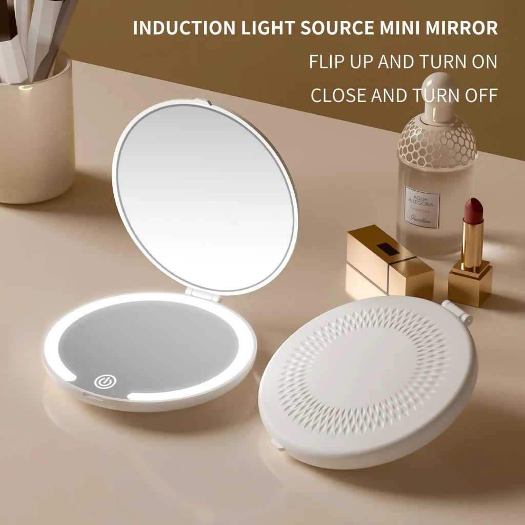 Yellow LED Travel Makeup Mirror - Rechargeable Compact